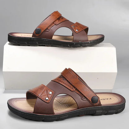 Leather Sandals For Men Summer Fashion Beach Shoes Male Trend Men's Casual Slippers Non-slip Open-toe Sandals Shoes Male