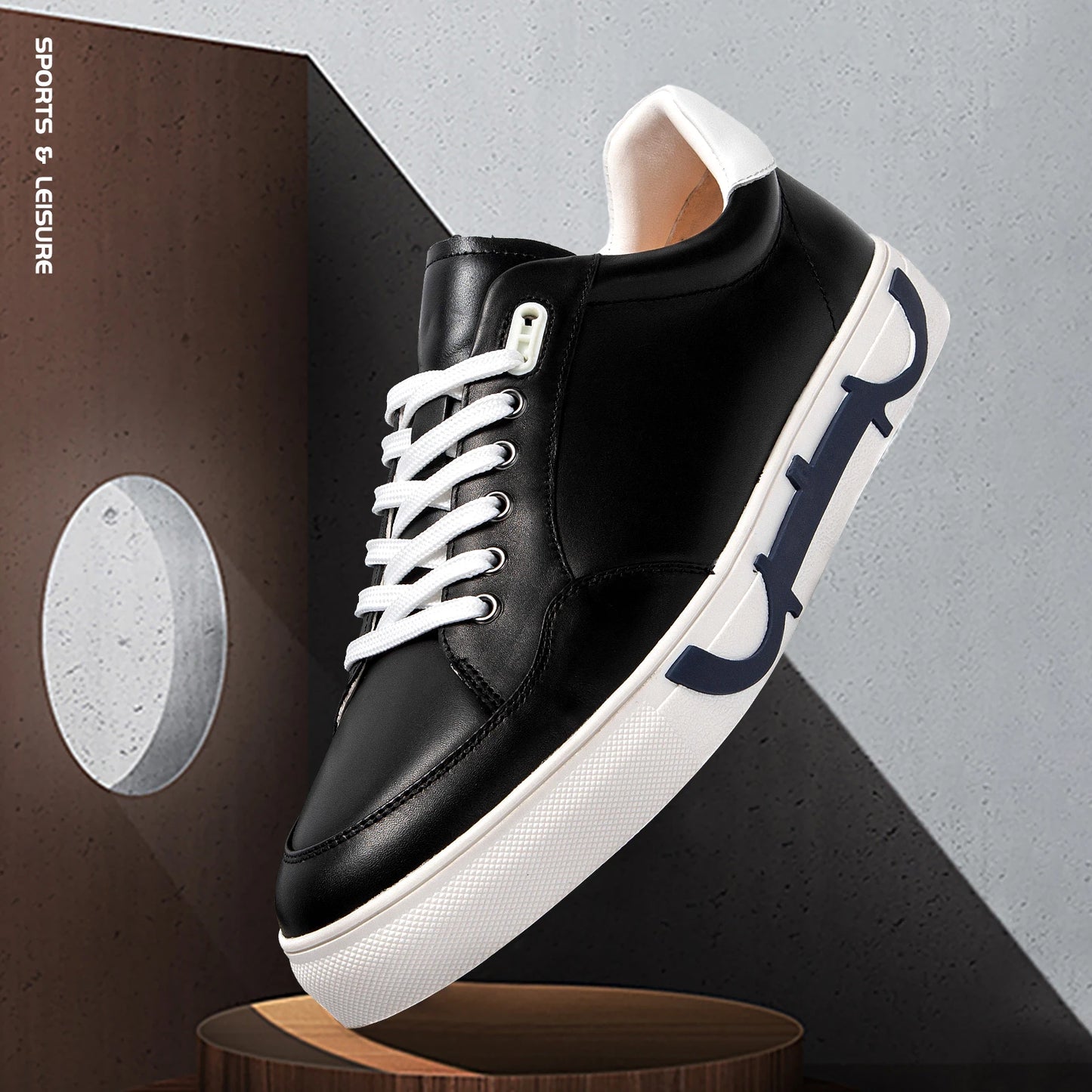 Casual Shoes Men's Leather Flat Shoes Black White Flat Breathable Massage Comfortable Casual Sneakers Luxury Brand 2025 New
