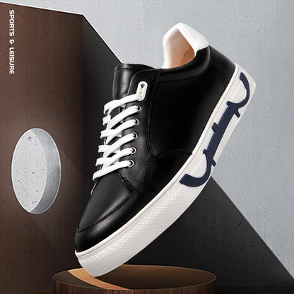 Casual Shoes Men's Leather Flat Shoes Black White Flat Breathable Massage Comfortable Casual Sneakers Luxury Brand 2025 New