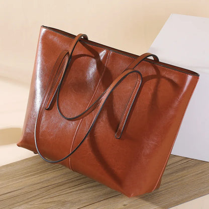 Genuine Leather Women's Large Capacity Tote Bag Women Fashion High quality Cowhide hand shoulder bag Commuter shopping bag