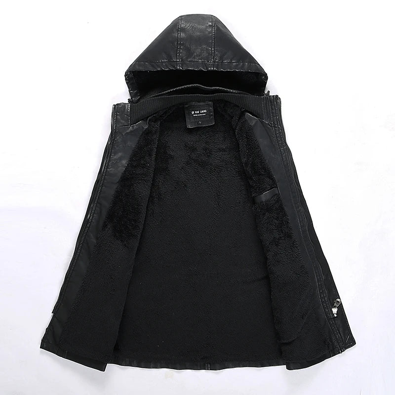 Leather Jackets Outwear Brand Clothing Men's Leather Jackets Winter New Thick Mens Fashion Style Hooded Motorcycle PU Coats Male