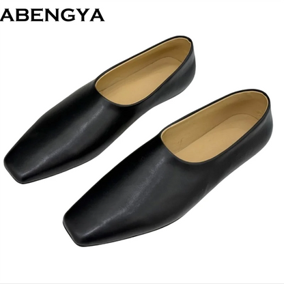 ABENGYA Real Leather Loafers Flat Shoes Women Slip On Ladies Casual Single Shoes Ballet Flats Shoes For Women Mules