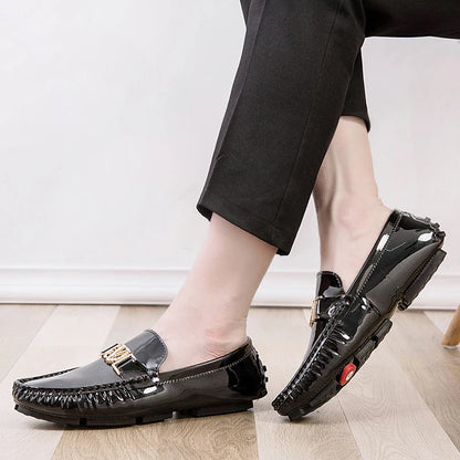 Men's Loafers for Spring and Summer, Slip-On Shoes, Korean Style Trendy Patent Leather Men's Shoes, Low-Top Lazy Shoes, Casual Shoes, Handmade