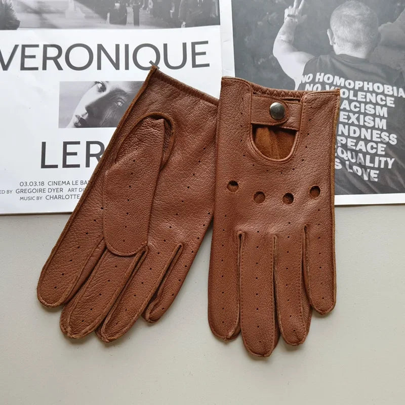 Men's Deer Skin Gloves Thin Lineless Outdoor Sunscreen Cycling Driving Leather Gloves