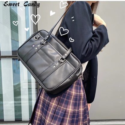 Briefcase High Students Bag Schoolbags Shoulder Bags 14-16 Inch Laptop Bag's Messenger Bags Office Handbag PU Leather Tote Bag