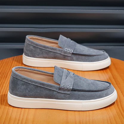 Suede Leather Men's Casual Shoes Fashion Comfortable Loafers Breathable Slip on Walking Footwear Platform Lightweight Work Shoes