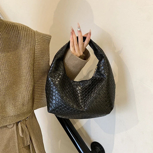 Women Classic Handbags for Women Fashion Woven Embossed Soft PU Leather Small Top Handle Shoulder Bag, Casual Daily Use Tote Bag