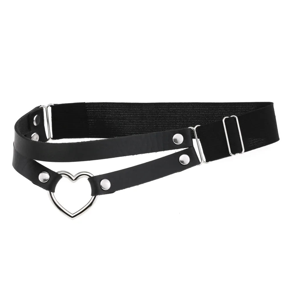 Heart Leg Garter Elastic Belt Rock Leather Leg Harness  For Women Girls Black Thigh Garter Festival Rave Accessories Adjustable