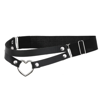 Heart Leg Garter Elastic Belt Rock Leather Leg Harness  For Women Girls Black Thigh Garter Festival Rave Accessories Adjustable
