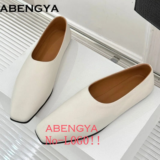 ABENGYA Real Leather Loafers Flat Shoes Women Slip On Ladies Casual Single Shoes Ballet Flats Shoes For Women Mules