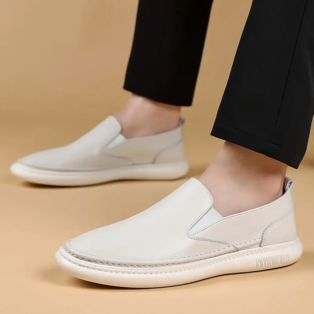 Leather Shoes Men's 2026 Summer New Male Leather Shoe Leather Man Casual Single Shoe Solid Color Breathable Mans Shoes Loafers