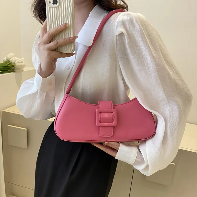 Fashion Designer Handbags Women Shoulder Bag Simple Style Solid PU Leather Ladies Underarm Bags