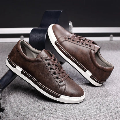 Men's Casual Leather Shoes for Men Fashion Four Seasons Breathable Lace-up Athletic Shoes Shallow Skate Shoes Large Sizes 38-48