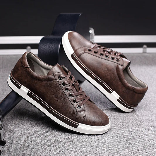 Men's Casual Leather Shoes for Men Fashion Four Seasons Breathable Lace-up Athletic Shoes Shallow Skate Shoes Large Sizes 38-48