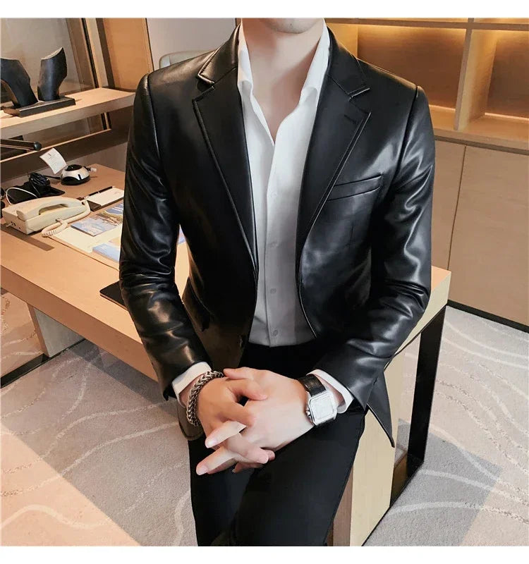 high quality Casual Leather Jackets Male Slim Fit Fashion Casual Leather Jackets/Man Coats Brand Clothing Men's Autumn Jackets