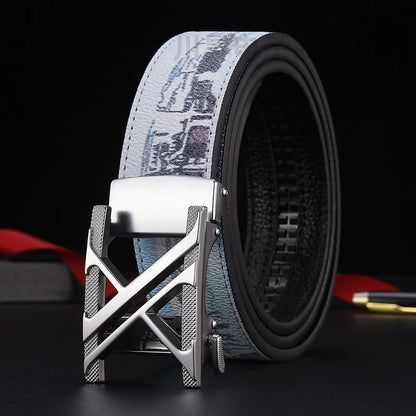 New Belt, Fashionable Men's Leather Belt, Business, Trendy, Casual, Versatile, Letter Graffiti,