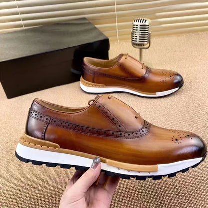 2025 Spring Autumn European And American Round Toe Men Footwear Fashion Leisure Men's Genuine Leather Sports Shoes Male A131