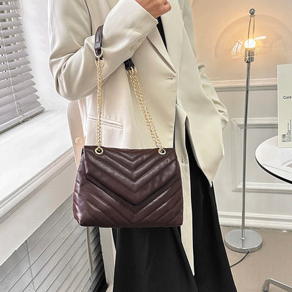 Embroidery Thread PU Leather Crossbody Bags For Women 2025 Women's Branded Trending Shoulder Handbags Chain Clutch Bag Black