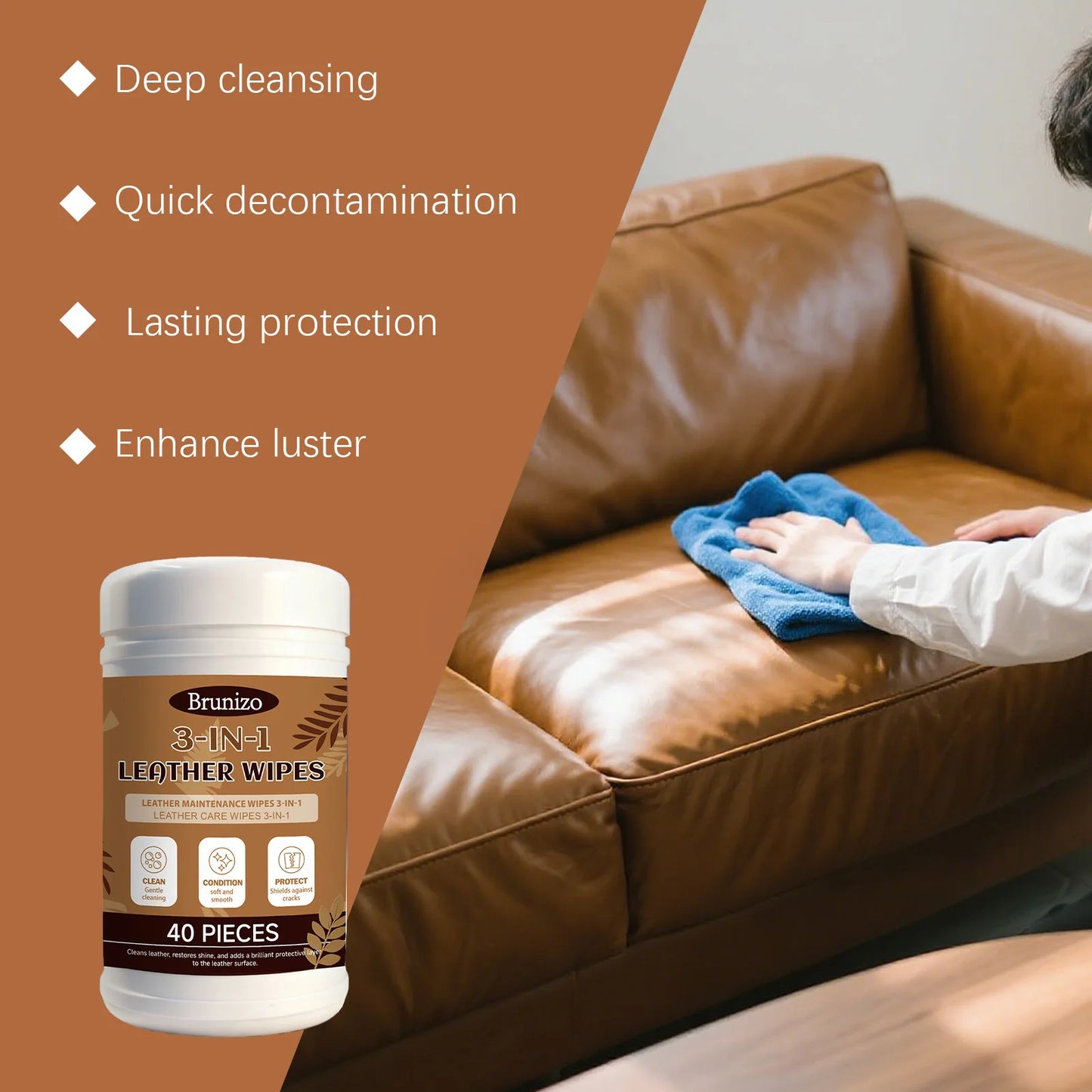 40Pcs Leather Cleaner & Conditioner Wipes Disposable Car Leather Wipes Conditioning Wipes Plastic Leather Restore Polish