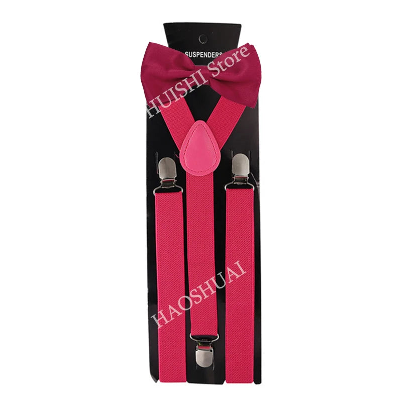 Suspenders Man Bowtie Solid Color Elastic PU Leather Suspenders For Man Belt Adjustable Straps For Wedding Bow Tie Accessories