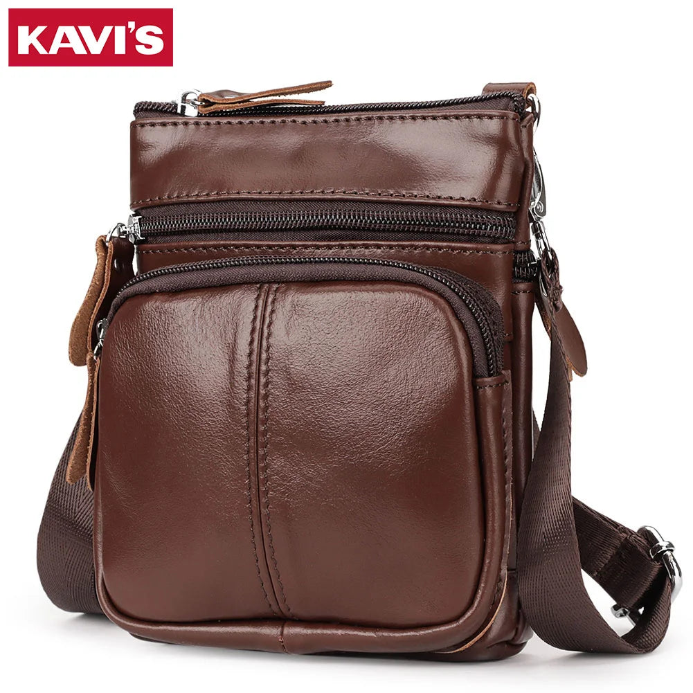 Genuine Leather Men's Bag Casual Small Messenger Shoulder Bags for Man Multifunction Travel Sling Crossbody Bag for Cell Phone