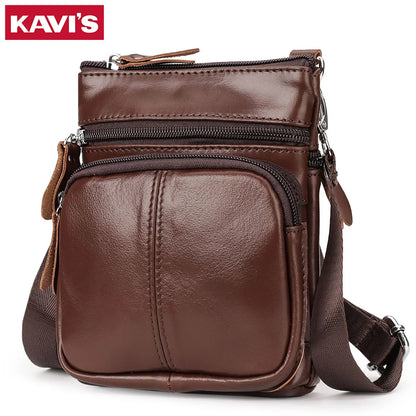 Genuine Leather Men's Bag Casual Small Messenger Shoulder Bags for Man Multifunction Travel Sling Crossbody Bag for Cell Phone