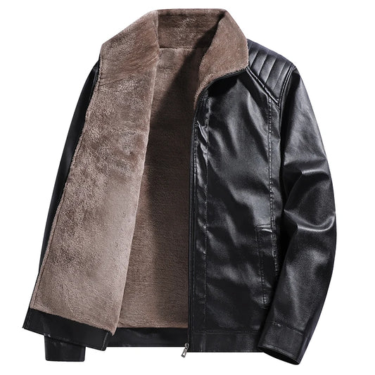 Men Leather Jacket Winter Fleece Lined Biker Jackets Fashion Motorcycle Jacket Faux Leather Coat Outwear Casual Streetwear