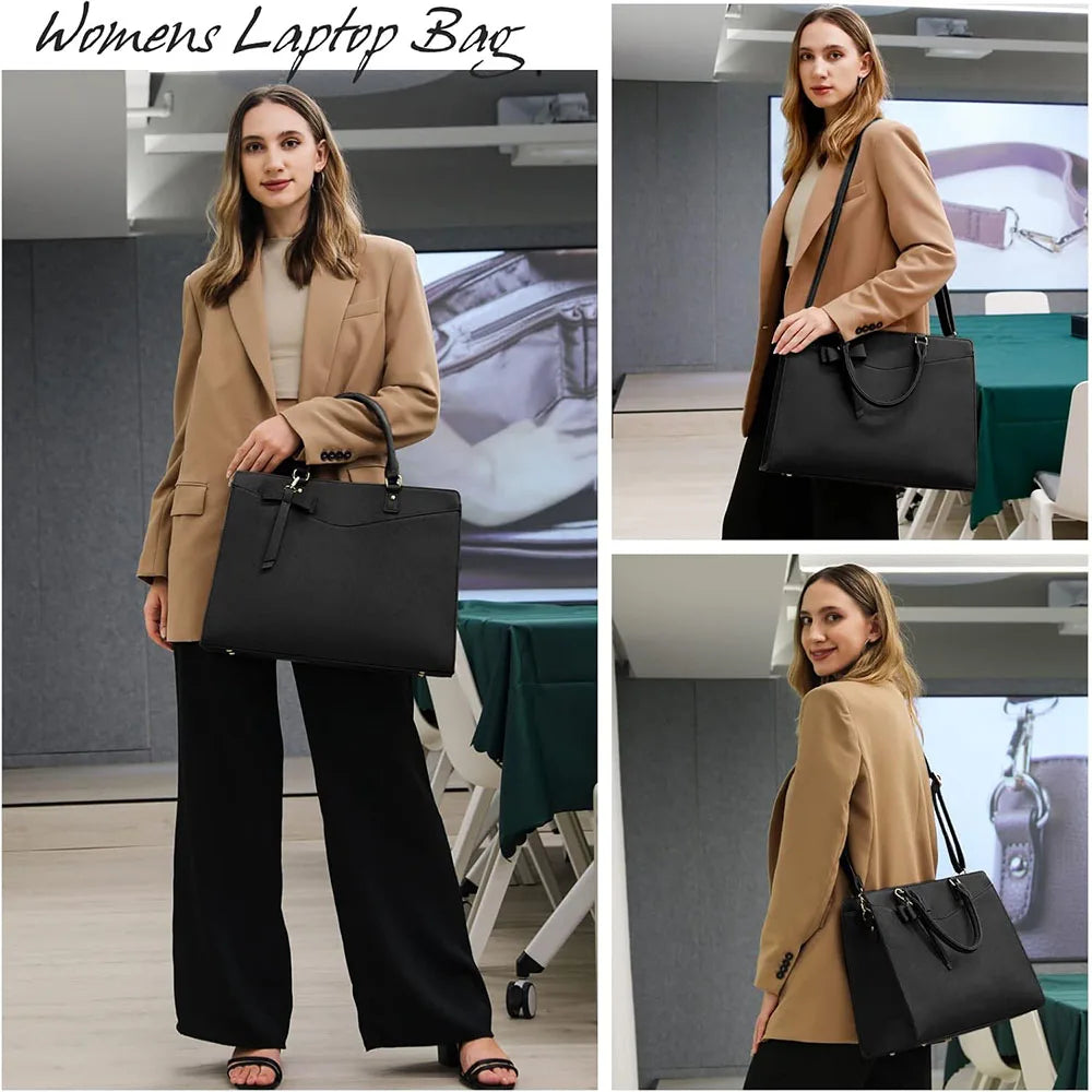 Laptop Bag for Women 15.6 Inch PU Leather Laptop Tote Bag Work Business Office Briefcase Large Lightweight Handbag Shoulder Bag