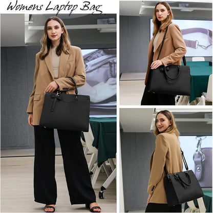 Laptop Bag for Women 15.6 Inch PU Leather Laptop Tote Bag Work Business Office Briefcase Large Lightweight Handbag Shoulder Bag