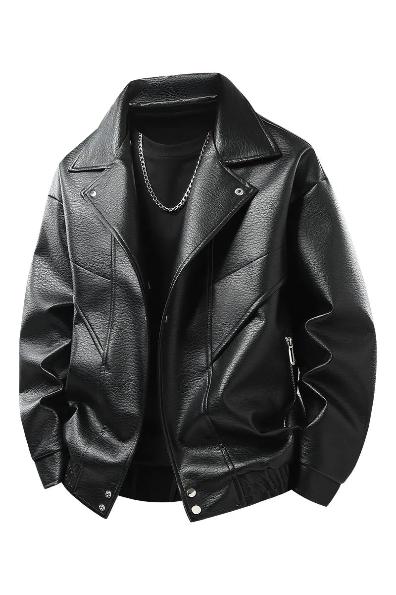 Leather jacket men's  version trendy handsome locomotive jacket men's lapel top