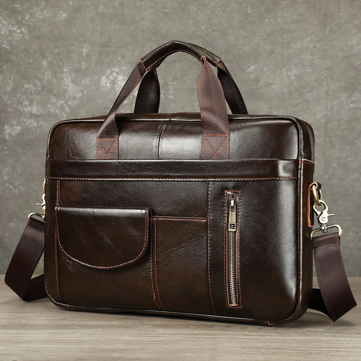 Best-selling business men's genuine leather briefcase with large capacity - 14-inch laptop carrying case - top-grade cowhide bag