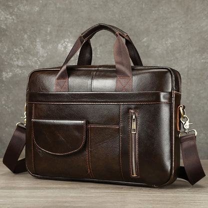 Best-selling business men's genuine leather briefcase with large capacity - 14-inch laptop carrying case - top-grade cowhide bag