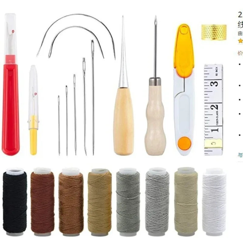 Leather Working Crafting Tools Kit Sewing Kit Waxed Thread Hand Quilting Needles Stitching Punch DIY Leather Tools Set