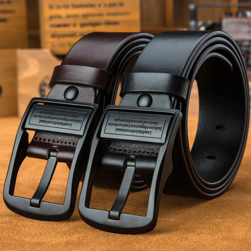 New Men's Leather Belt, Black Buckle, New Style, Fashionable, Trendy, Retro, Light Luxury, Casual, Versatile, Pin Buckle