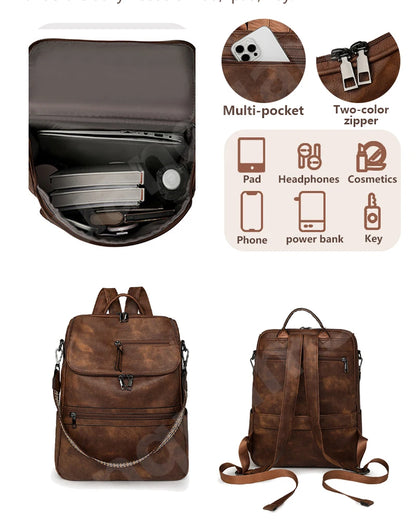 New 2026 Women Large Leather Laptop Backpack 15.6 Inch Waterproof Casual Fashion Business Retro Travel Shoulder bags for College
