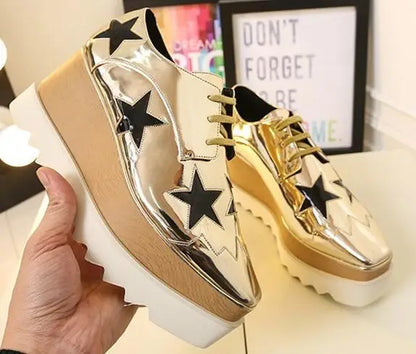 Luxury design thick-soled women's sports shoes fashion star real leather women's casual shoes runway wooden sole women's shoes