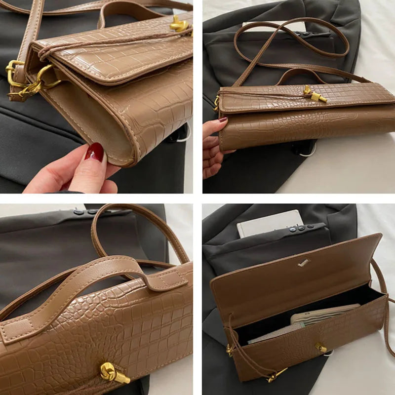 Women's Bags Burgundy Retro PU Leather Crocodile Pattern long Flip Women's Clutch Elegant Evening Bag Shoulder Crossbody Bag