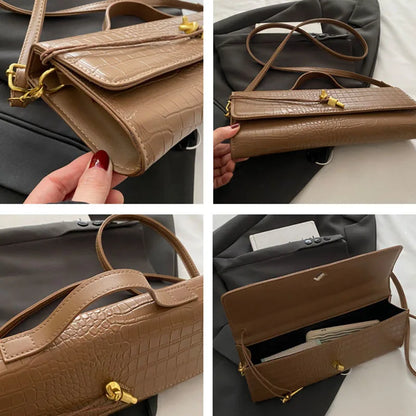 Women's Bags Burgundy Retro PU Leather Crocodile Pattern long Flip Women's Clutch Elegant Evening Bag Shoulder Crossbody Bag