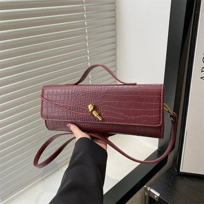 Women's Bags Burgundy Retro PU Leather Crocodile Pattern long Flip Women's Clutch Elegant Evening Bag Shoulder Crossbody Bag