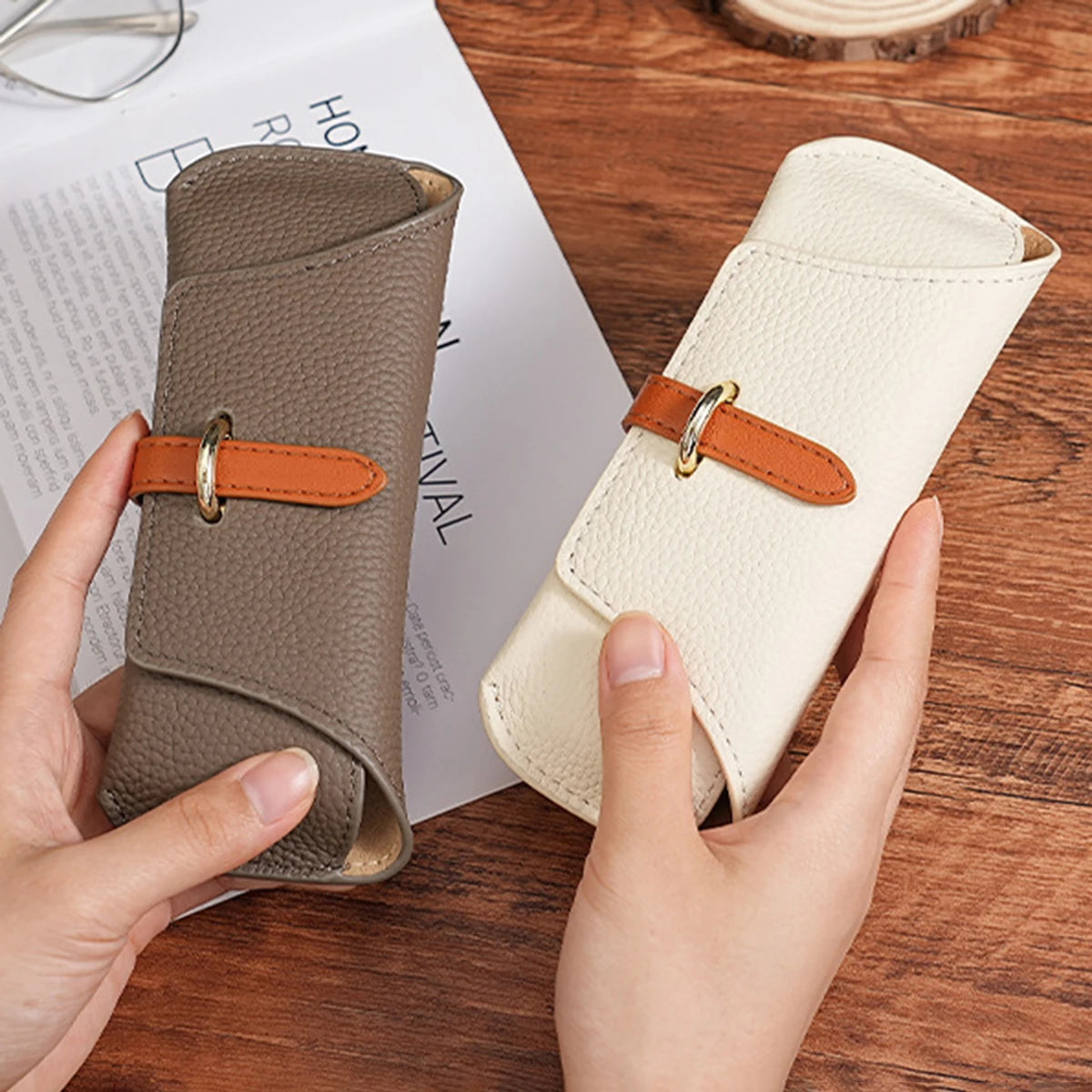 Leather Reading Glasses Bags Woman Men Portable Protective Travel Sunglasses Case Fashion Eyewear Protector Outdoor Storage