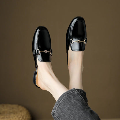 Genuine leather shoes women  mules slipper Cover Toe Elegant Slippers  summer Simple Casual Loafers