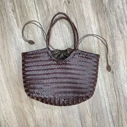 Handbags Women's Genuine Leather Shoulder Bag Luxury Woven Casual Shopping Bag Vintage Basket Tote Large Cowhide Hand Bags Lady