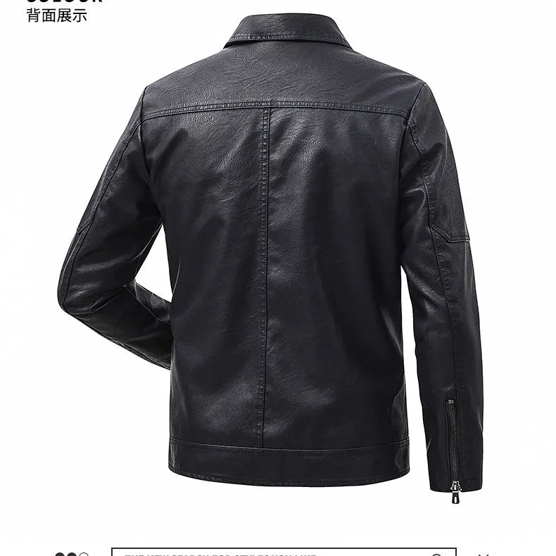 Men's Lapel Leather Jacket Spring Autumn Oversized Slim Motorcycle Riding Suit Streetwear PU Leather Waterproof Work Men Clothes