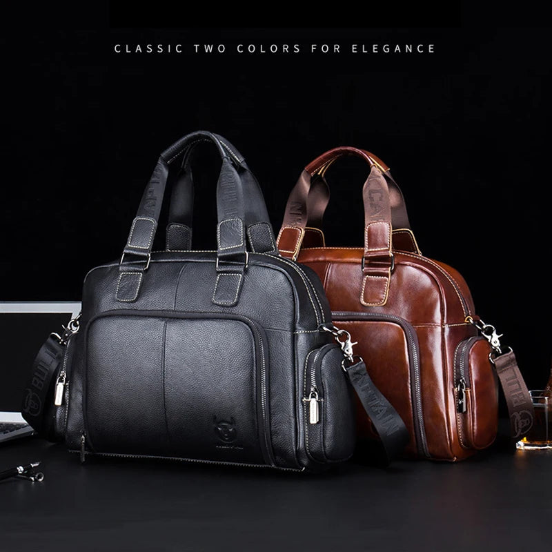 Genuine Leather Handbag for Man Luxury Cowhide Travel Duffle Casual Tote Briefcase Porter Laptop Shoulder Business Side Bag