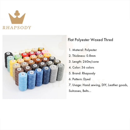 150D 0.8MM Flat Waxed Sewing Thread 260Meters Waxed Thread For Leather Waxed Cord For Leather Craft Hand Stitching Thread