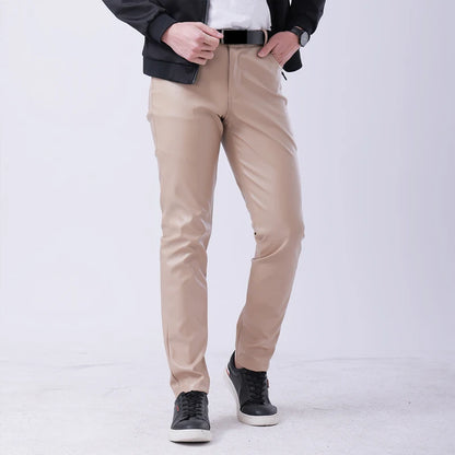 Men Leather Pants Skinny Fit Elastic Fashion PU Leather Trousers Wet Look Stretch Faux Leather Motorcycle Pants Thin Streetwear