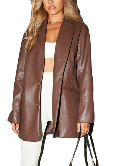 Women's Leather Jacket Autumn and Winter New Leather Coat Casual Warm Blazer Jacket for Women