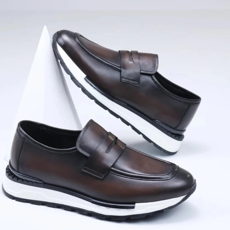 Genuine Leather Breathable Casual Sports Shoes for Men's Loafers Business Comfortable Luxury Thick Soled Height Increasing Shoes