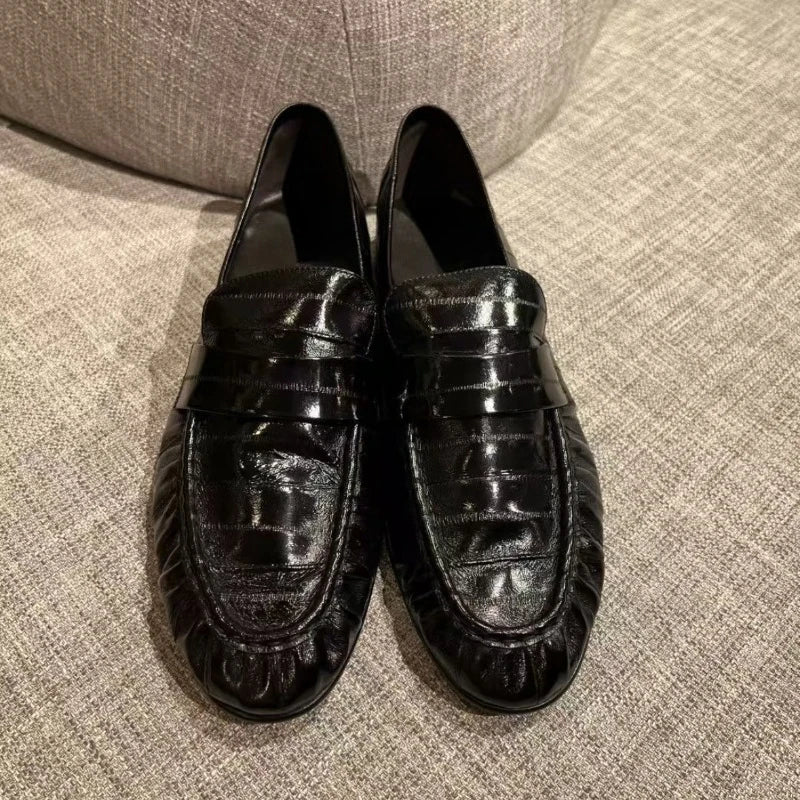 Large Size Genuine Leather Loafers High Quality Thick Heel Slip-on small Leather Shoes Elegant Commuting Office Women' s Shoes