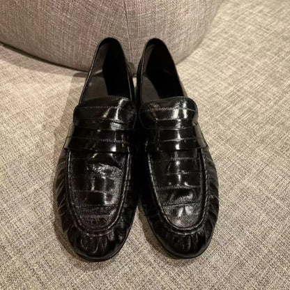 Large Size Genuine Leather Loafers High Quality Thick Heel Slip-on small Leather Shoes Elegant Commuting Office Women' s Shoes